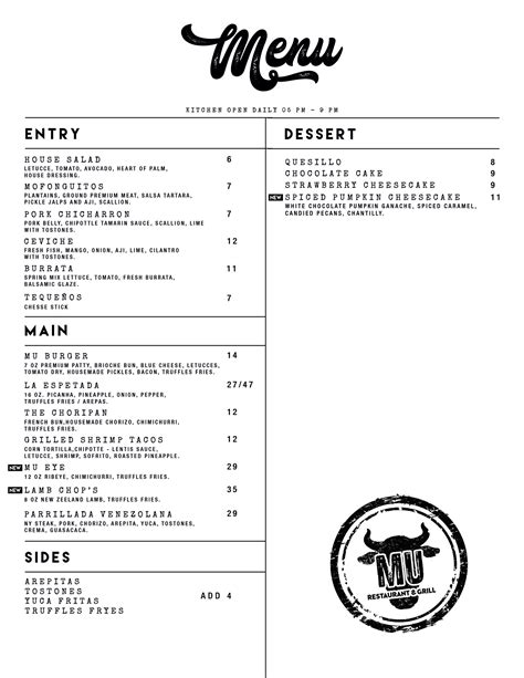 MU Restaurant & Grill Menu on Behance