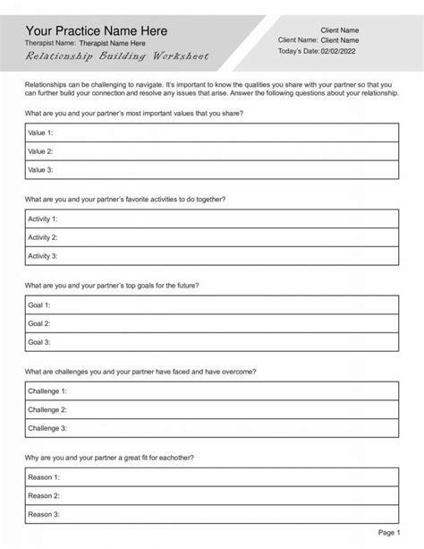 Relationship Building Worksheet (Editable, Fillable, Printable PDF) - TherapyPatron.com