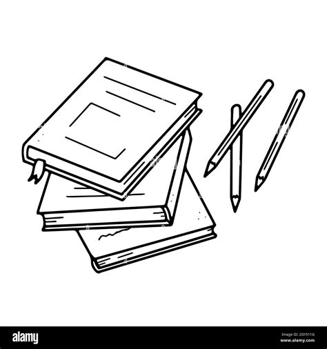 A stack of books and pencils. Drawing stationery on the table in doodle style Stock Vector Image ...