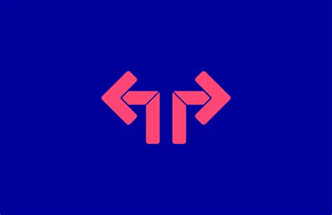 the letter t is made up of two pink arrows on a dark blue background,