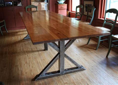 Birch And Steel Trestle Dining Table | Rustic kitchen tables, Farmhouse ...