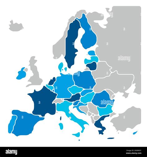 Simplified map of EU, European Union. Rounded shapes of states with ...