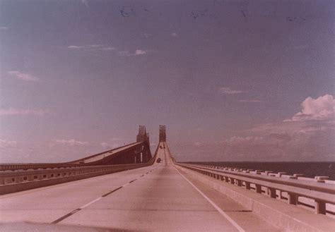 The original Sunshine Skyway bridge over the entrance to Tampa Bay, seen heading over the ...