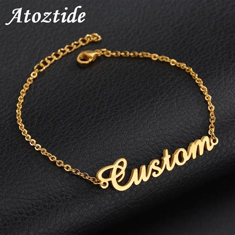 Atoztide Personalized Custom Name Bracelet For Women Stainless Steel Charms Handmade Engraved ...