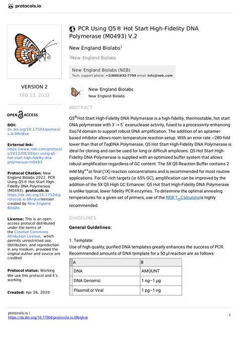 (PDF) PCR Using Q5® Hot Start High-Fidelity DNA Polymerase (M0493) v2