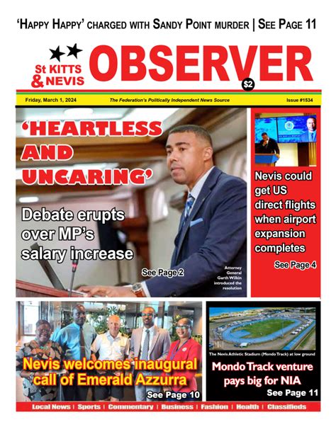 Newspaper Cover for 1st March, 2024 - The St Kitts Nevis Observer