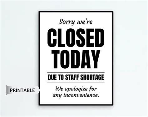 Closed Today Due to Staff Shortage PRINTABLE We're Closed - Etsy