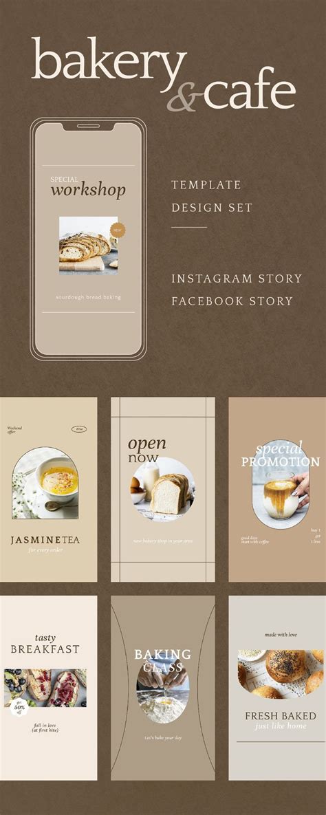 the bakery and cafe menu design set includes an instagramm story, fresh ...