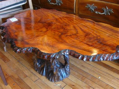 Classic Style Solid Rustic Tree Trunk Coffee Table Design with Clear ...