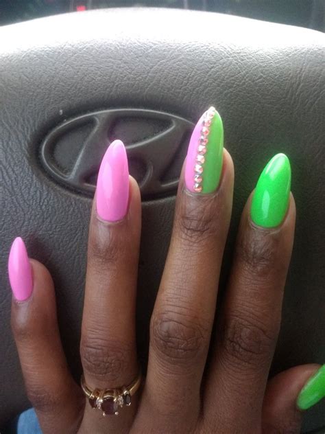 Loving these pink and green nails! | Pink acrylic nails, Green acrylic ...