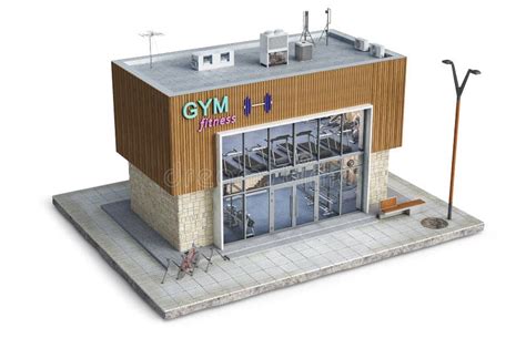 Modern Gym and Fitness Building on a Piece of Ground Stock Illustration ...