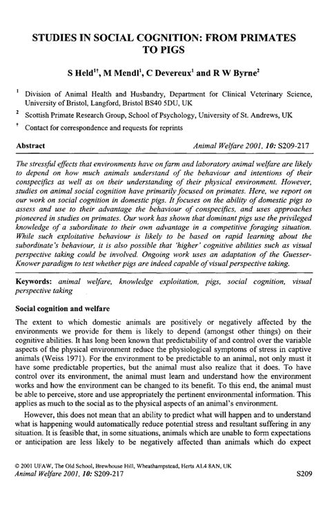 (PDF) Studies in Social Cognition: From Primates to Pigs