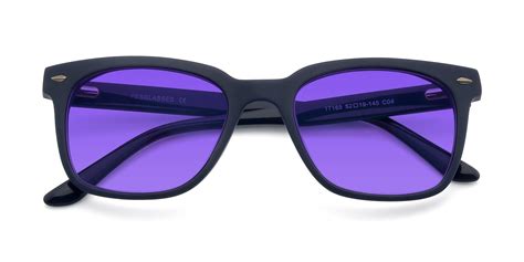 Deep Blue Geek-Chic Square Full-Rim Tinted Sunglasses with Purple Sunwear Lenses - 17165