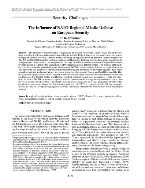 (PDF) The Influence of NATO Regional Missile Defense on European Security