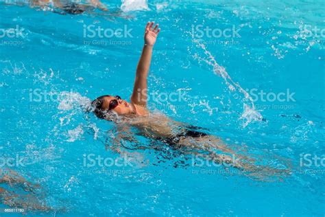 Happy Kids Swim Competition In Swimming Pool Stock Photo - Download ...