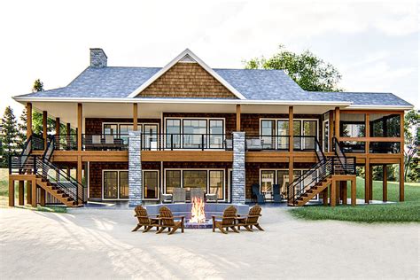 One-level Country Lake House Plan with Massive Wrap-around Deck - 62792DJ | Architectural ...