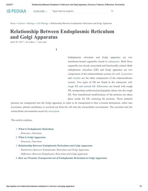 (PDF) Relationship Between Endoplasmic Reticulum and Golgi Apparatus