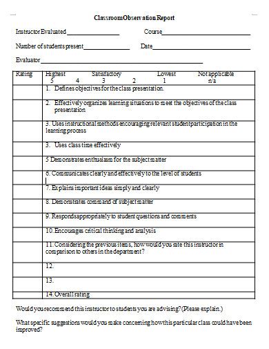 Teacher Observation Report Template