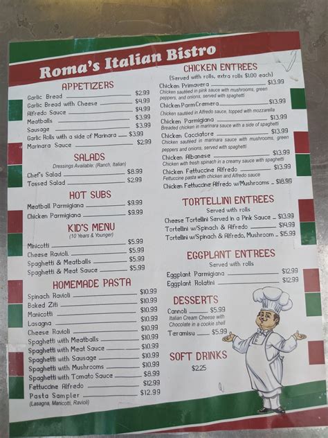 Menu at Romas Italian Bistro restaurant, Grafton