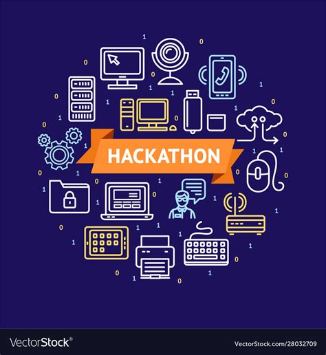 Hackathon signs round design template thin line Vector Image