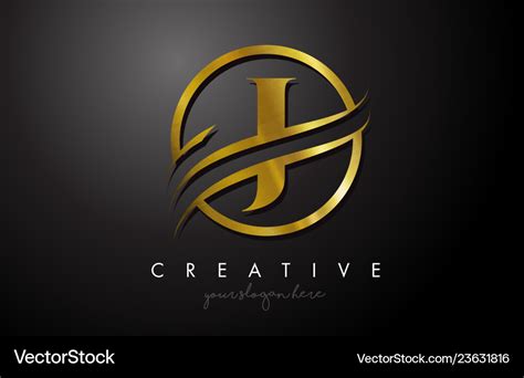 J golden letter logo design with circle swoosh Vector Image