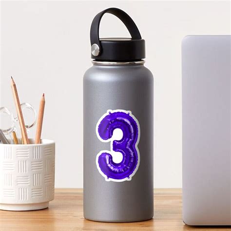 "Three Number 3 Metallic Purple Mylar Foil Helium Balloon for Three Year Old Toddler " Sticker ...