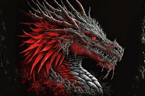 Premium Photo | Powerful head of mythical red dragons with glowing eyes