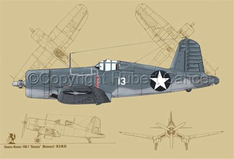 Painting : "Chance-Vought F4U-1 Corsair (Blueprint #3)" (Original art by Hubert Cance)