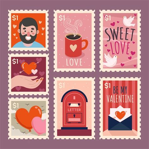 Premium Vector | Set of love mail stamp sticker