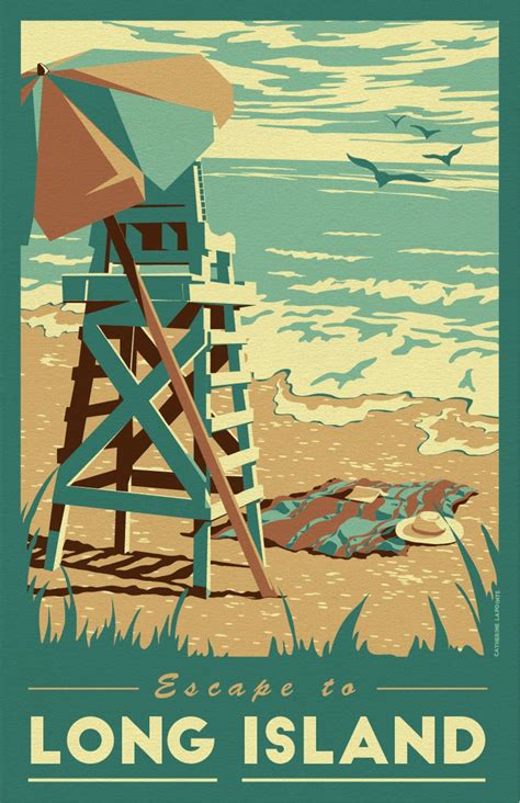 Long Island Beach Travel Poster Vintage Ocean Art Print - Etsy