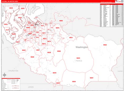 Tacoma, WA Metro Area Wall Map Red Line Style by MarketMAPS - MapSales