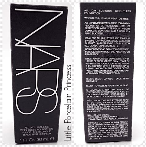 NARS Cosmetics NARS All Day Luminous Weightless Foundation NARS Lipstick, lipstick, label ...