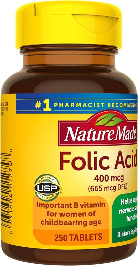 Nature Made Folic Acid 400 mcg (665 mcg DFE) Tablets 250 Count (Pack of 3)