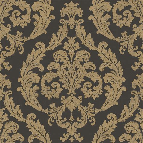 Shop Traditional Damask Black/Gold Wallpaper from the Palazzo ...