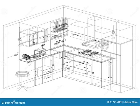 Kitchen Design Blueprint - Isolated Stock Illustration - Illustration ...