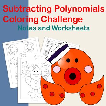 Polynomial Subtraction Coloring Activity: Practice Problems and Worksheets