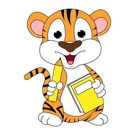 Cute Tiger Animals Vector Art PNG, Cute Tiger Animal Cartoon Hold Book, Animal, Cartoon ...