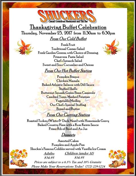 Thanksgiving Buffet Menu 2017 | Island Beach Resort