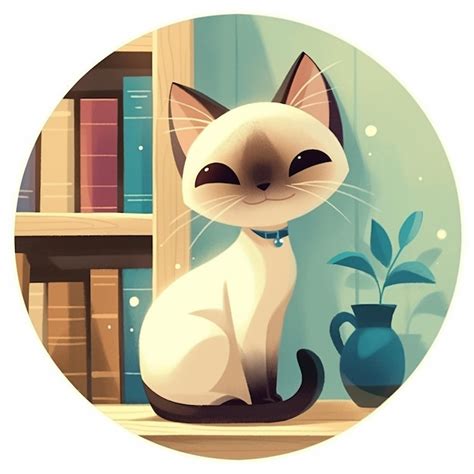 Premium Vector | Burmese Cat Sitting on a Bookshelf