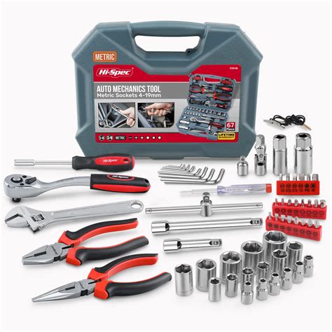 Buy Hi-Spec Tools 67 Piece Auto Mechanics Tool Kit Set with Metric Sockets. Car, Bike & Vehicle ...