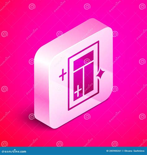 Isometric Cleaning Service for Window Icon Isolated on Pink Background. Squeegee, Scraper, Wiper ...