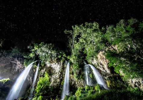 Illuminated Waterfall At Night Photograph by Dustin Doskocil - Pixels