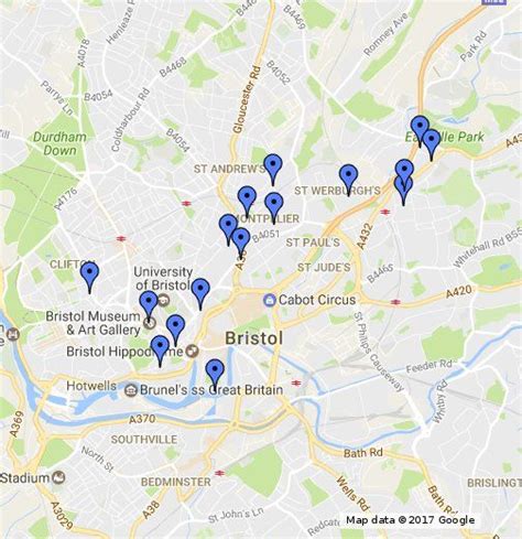 A map of collected Banksy art locations in Bristol. | Bristol map, Map ...