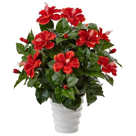 Nearly Natural Indoor Hibiscus Artificial Flowering Plant in Swirl Planter 6976 - The Home Depot