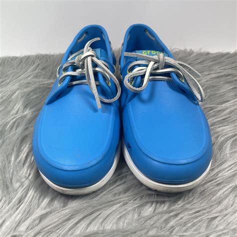 Crocs Mens Boat Shoes Blue White Beach Line Size 11 S… - Gem