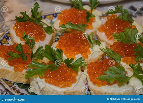 Sandwich with red caviar stock image. Image of parsley - 48825673