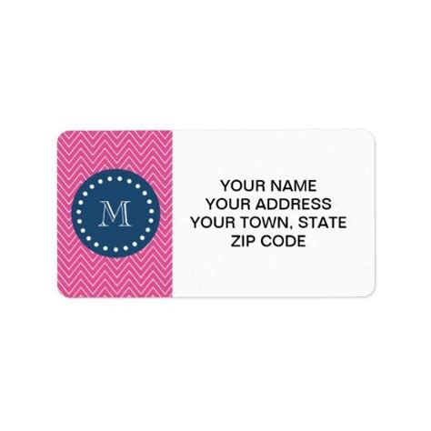 Navy Blue, Hot Pink Chevron Pattern, Your Monogram Label | Zazzle | Custom monogram, Custom ...