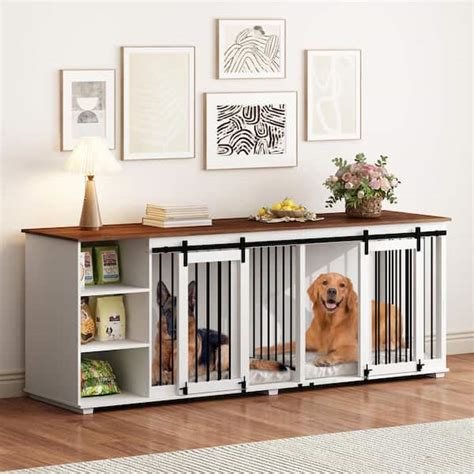 WIAWG XXL Large Dog Crate Furniture, 86.6 in. Dog Kennel for 2 Medium ...