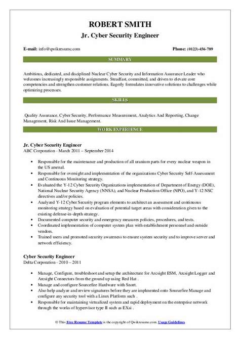 Cyber Security Engineer Resume Samples | QwikResume