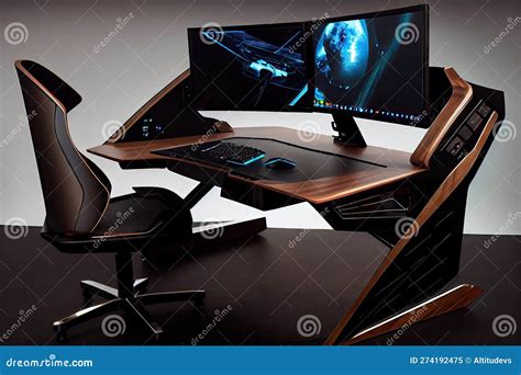 Modern Gaming Desk with Sleek and Minimalist Design, Built-in Monitor ...